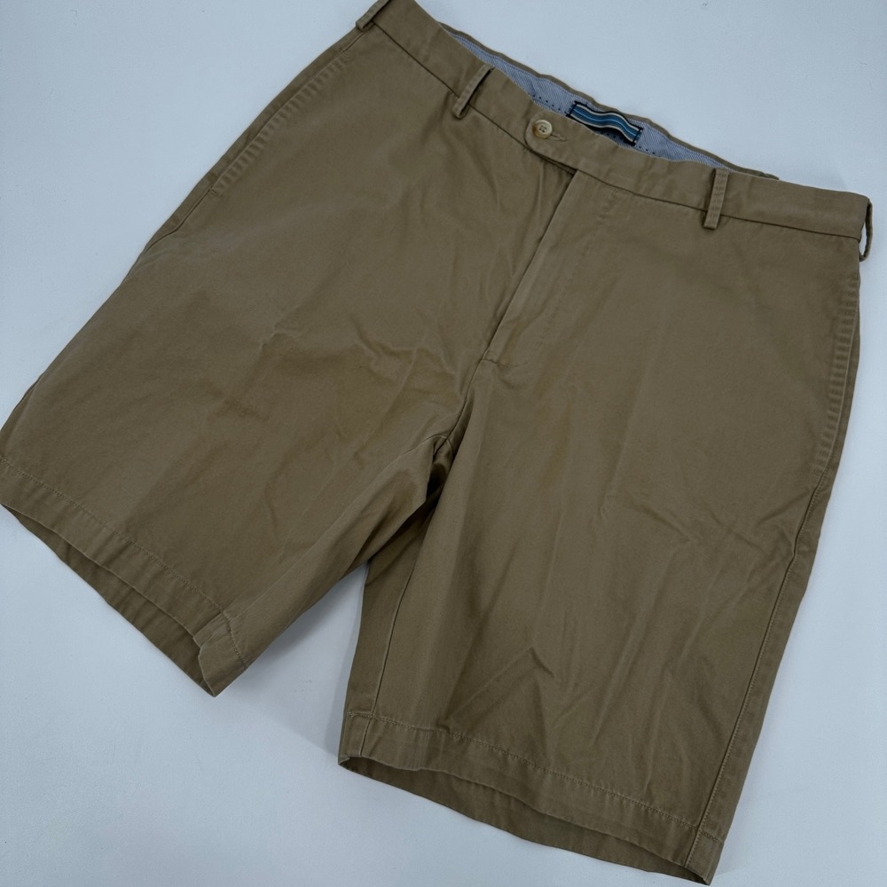 Peter Millar Mens Khaki Pima Cotton Flat Front Chino Shorts Size 35 Tan RN100308